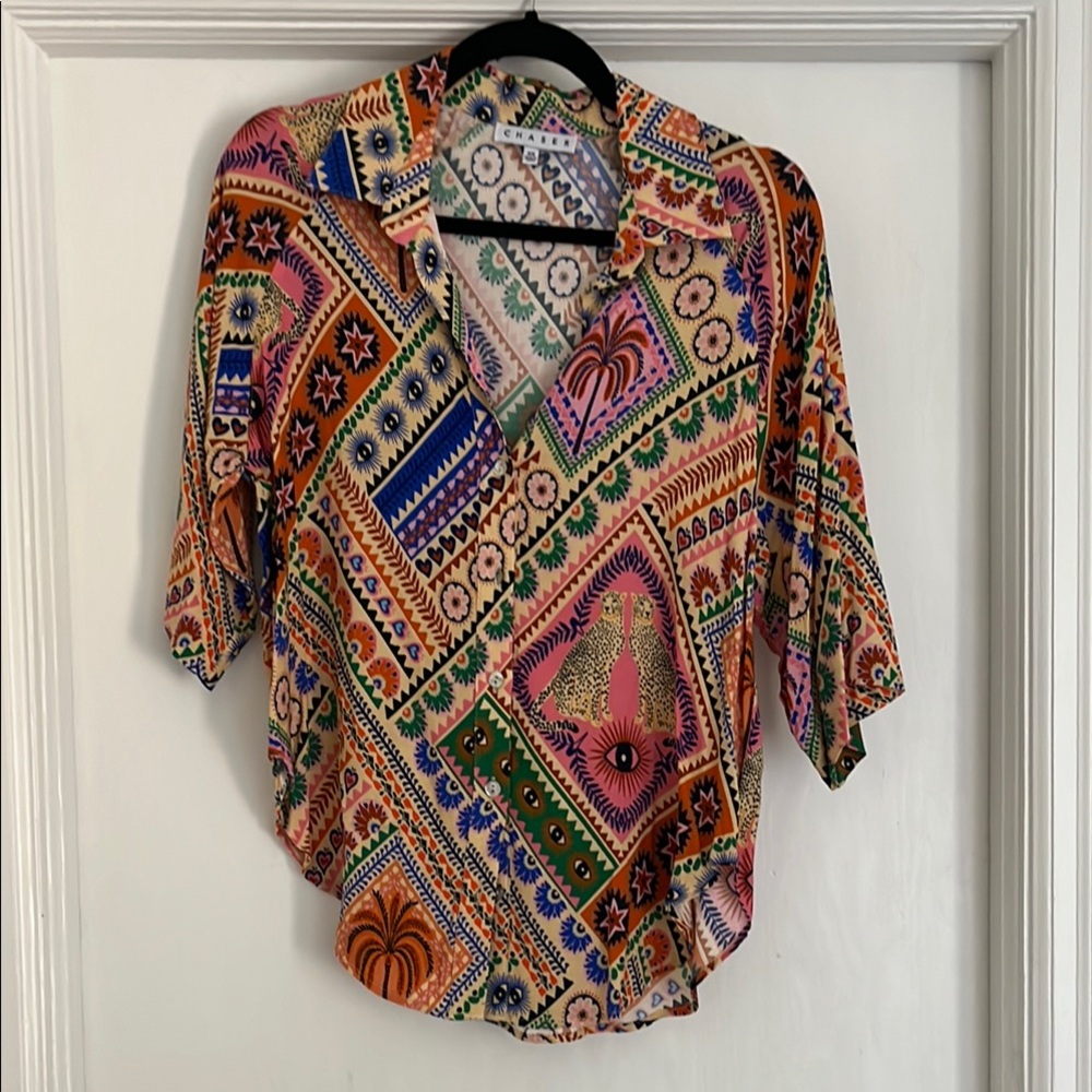 Chaser Graphic Dolman Sleeve Button Down